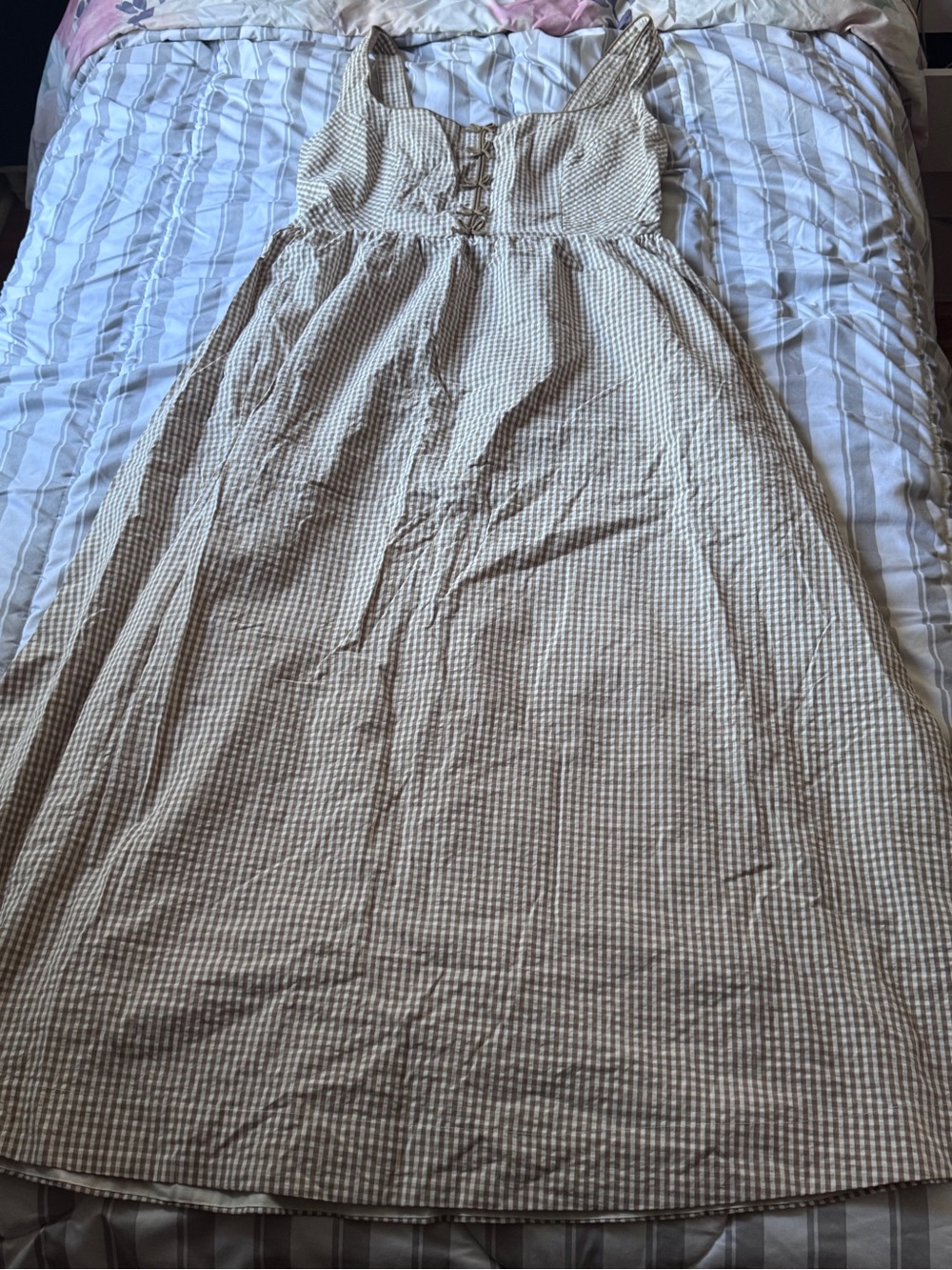 House of Harlow 1960 Beige Gingham Maxi Dress
